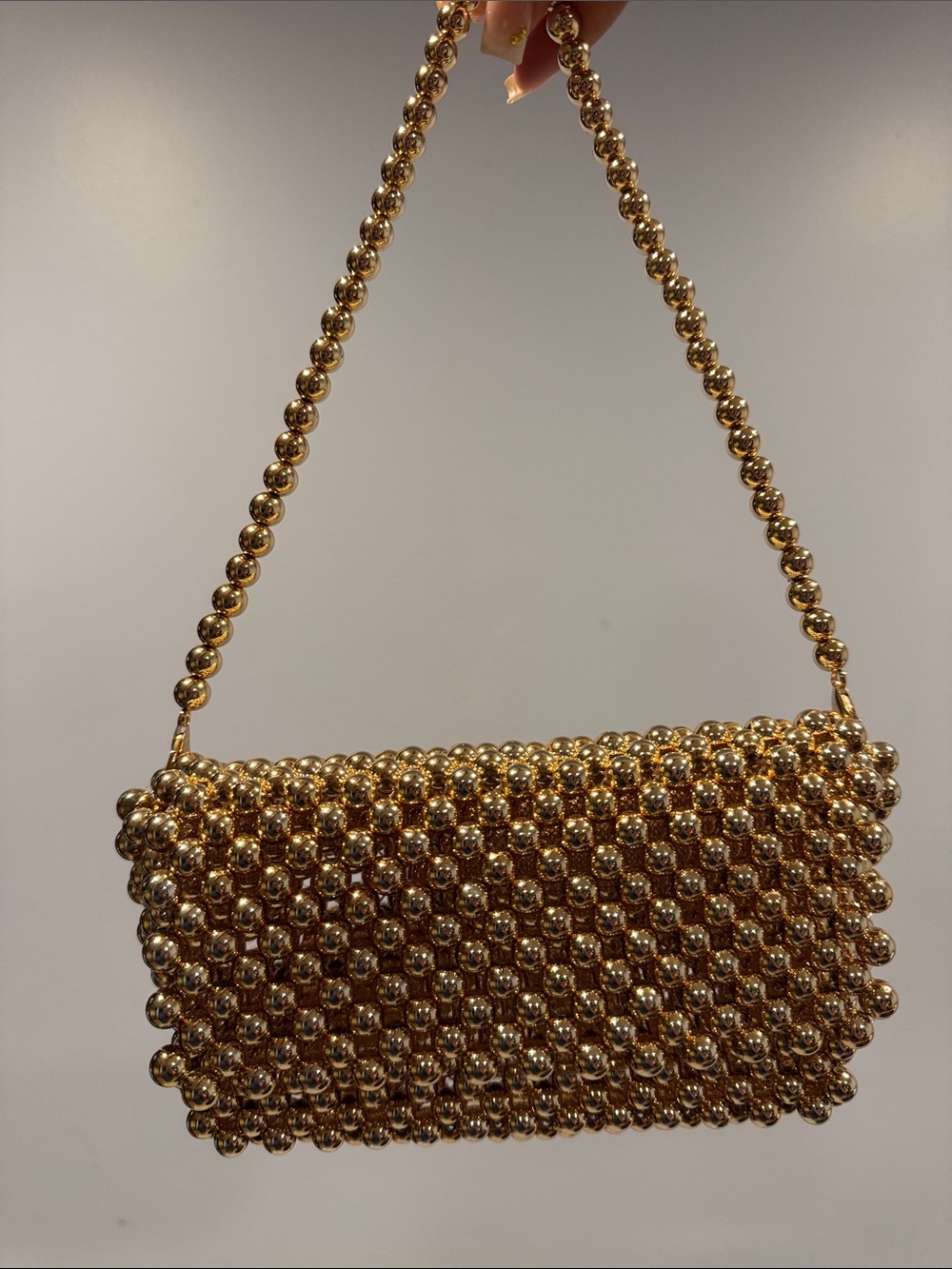 Gold Beaded Evening Shoulder Bag